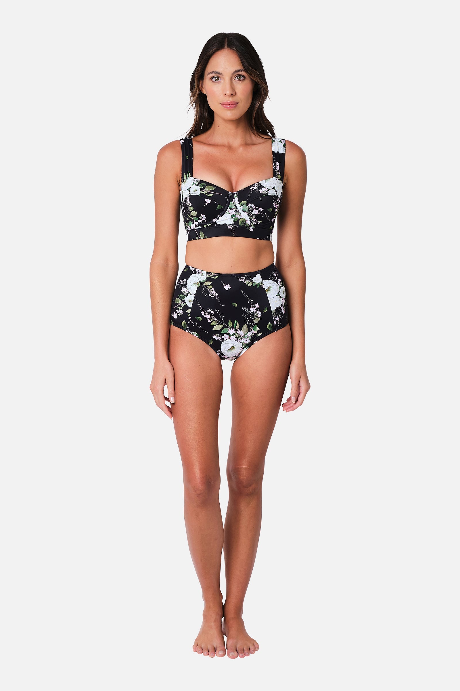 Never Say Never High-Waisted Bikini Bottom LONDON BOTANICAL BLACK