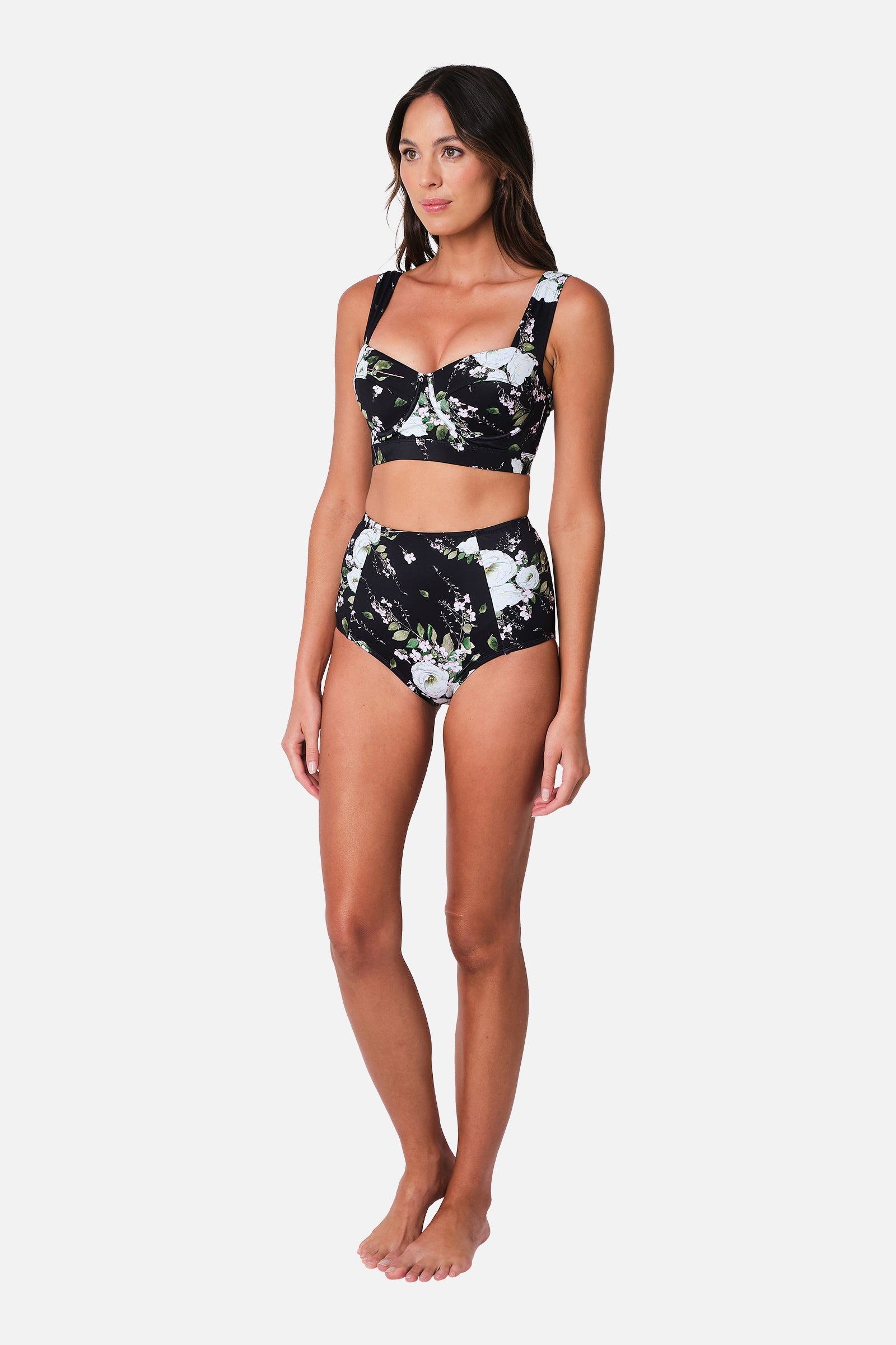 Never Say Never High-Waisted Bikini Bottom LONDON BOTANICAL BLACK