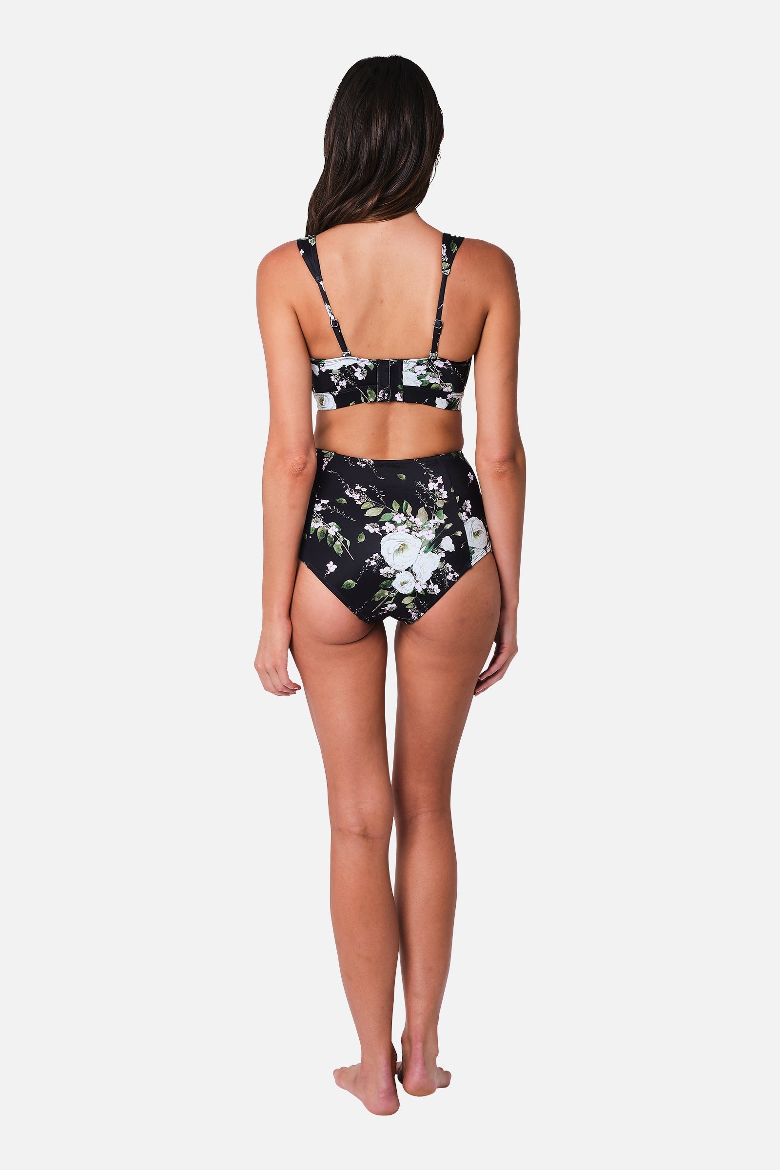 Never Say Never High-Waisted Bikini Bottom LONDON BOTANICAL BLACK