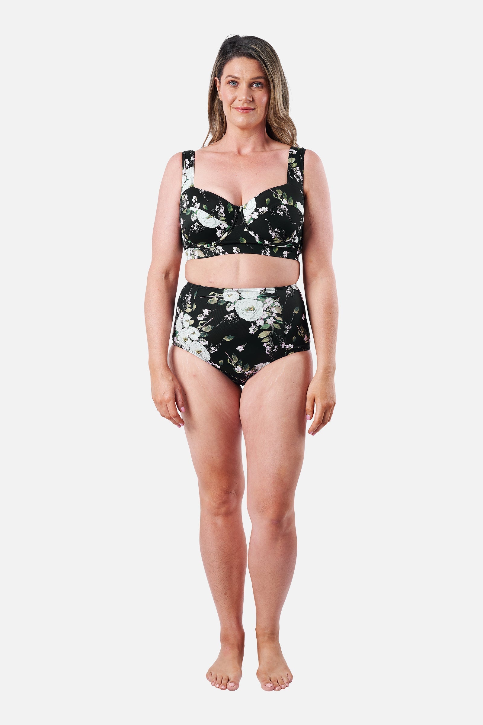 Never Say Never High-Waisted Bikini Bottom LONDON BOTANICAL BLACK