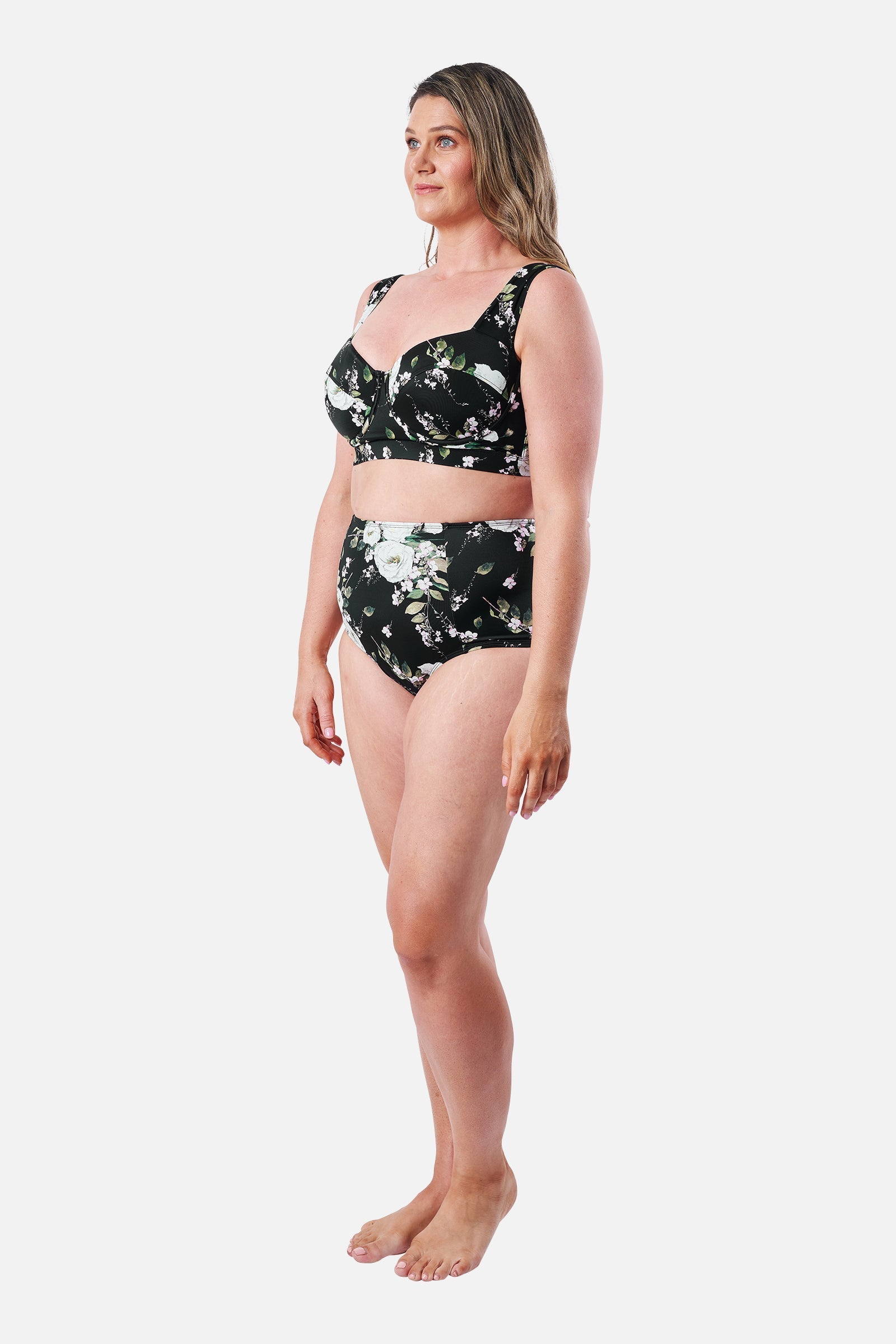 Never Say Never High-Waisted Bikini Bottom LONDON BOTANICAL BLACK