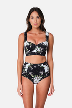 Never Say Never High-Waisted Bikini Bottom LONDON BOTANICAL BLACK
