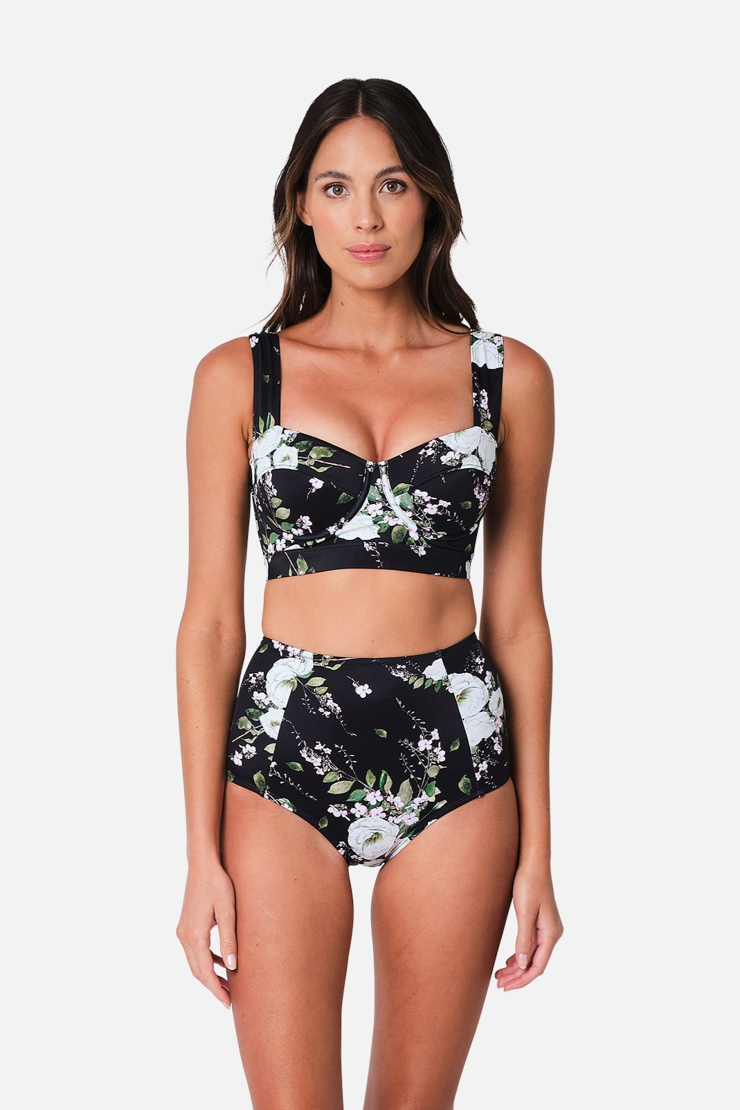 Never Say Never High-Waisted Bikini Bottom LONDON BOTANICAL BLACK