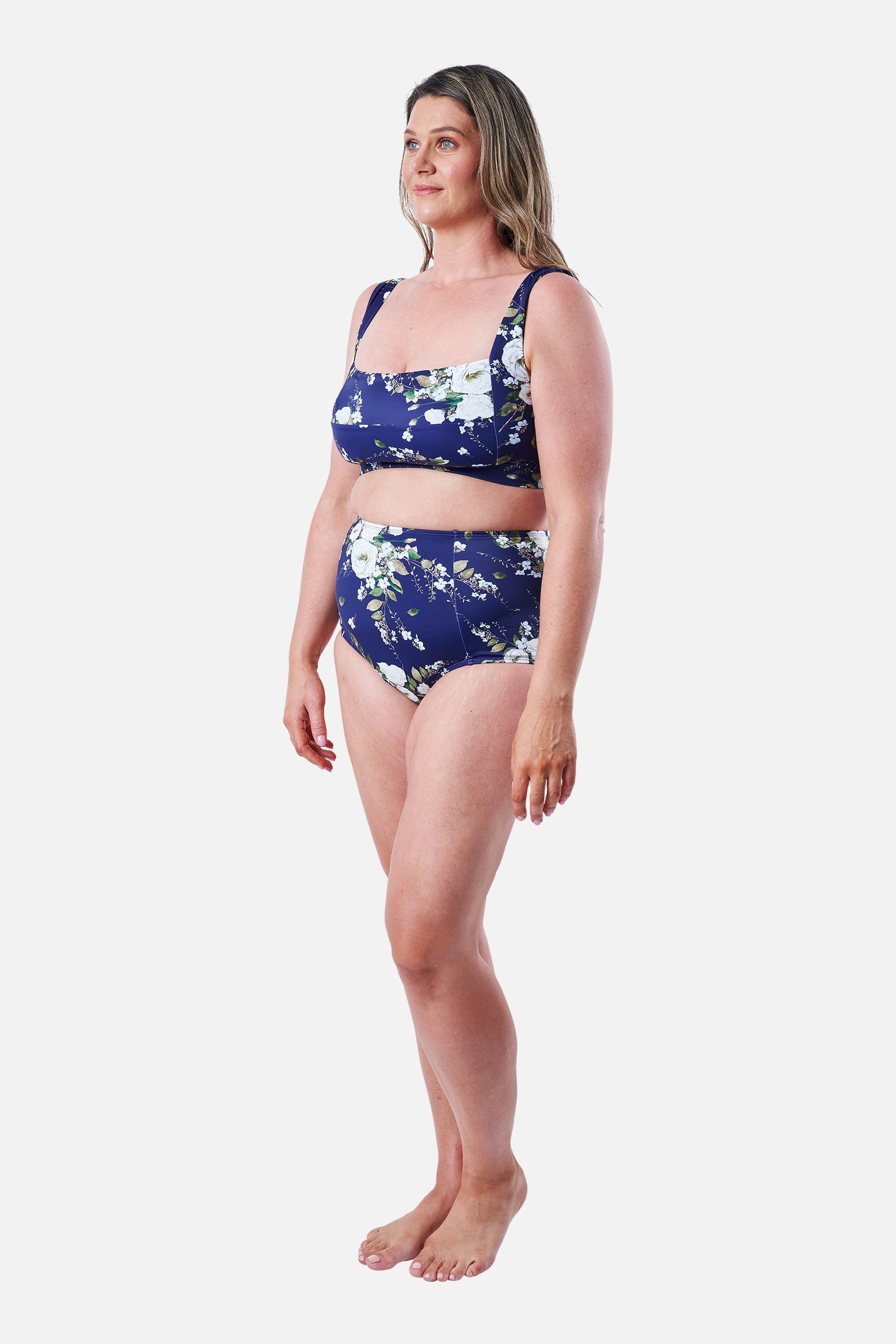 Never Say Never High-Waisted Bikini Bottom LONDON BOTANICAL NAVY