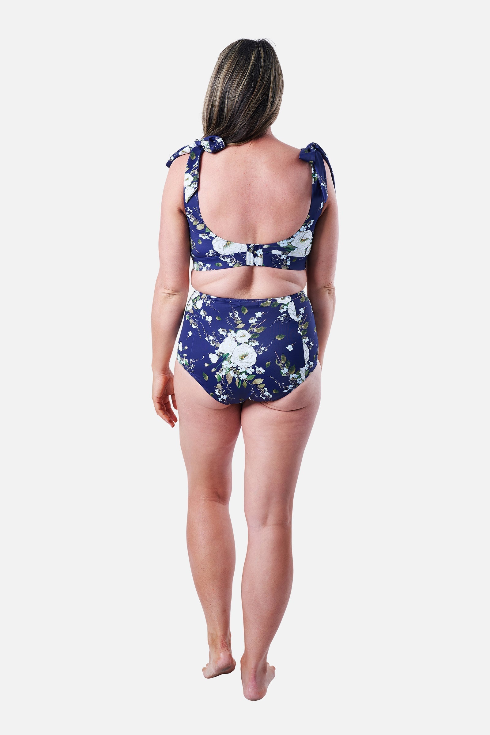 Never Say Never High-Waisted Bikini Bottom LONDON BOTANICAL NAVY
