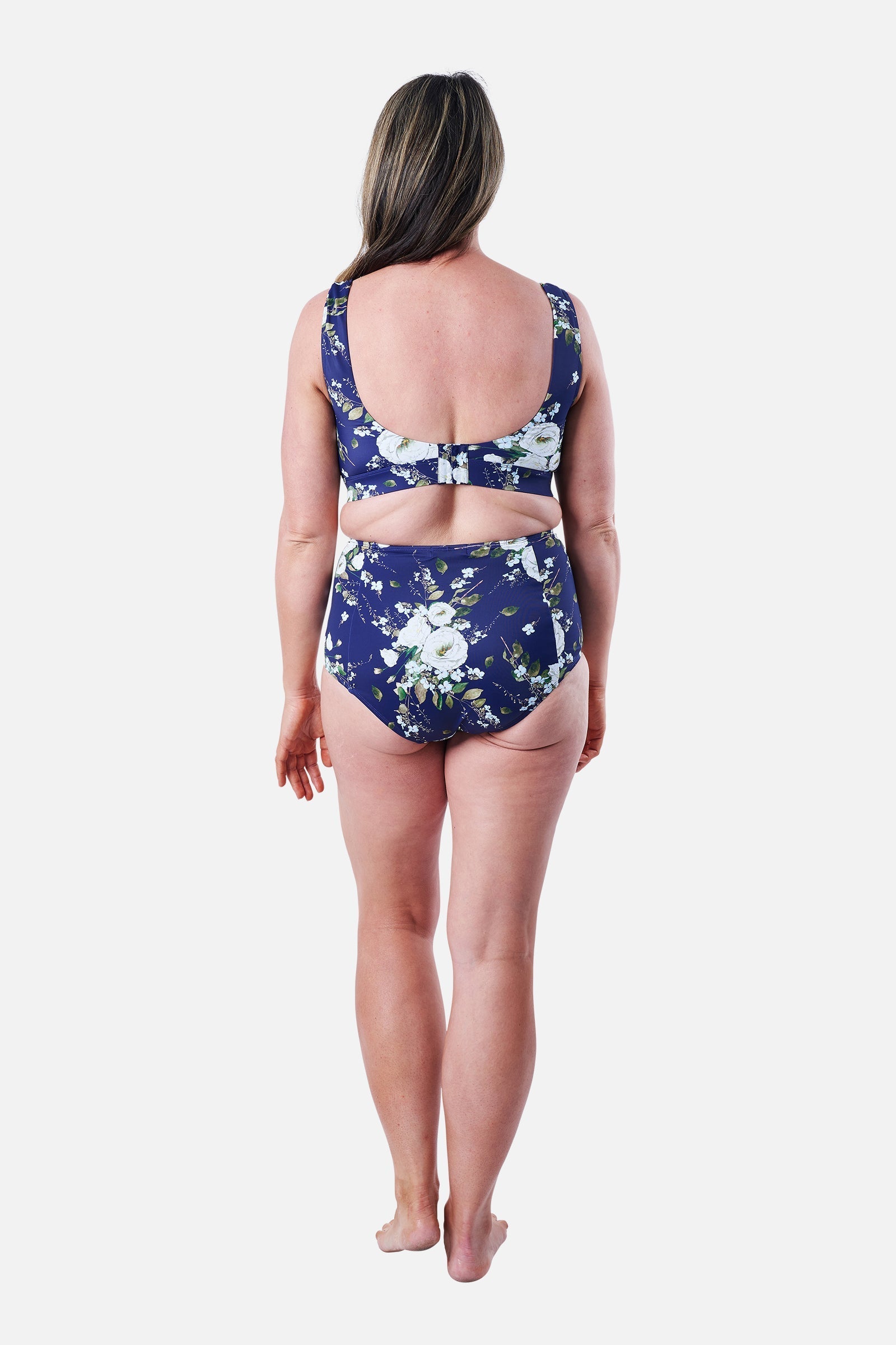 Never Say Never High-Waisted Bikini Bottom LONDON BOTANICAL NAVY
