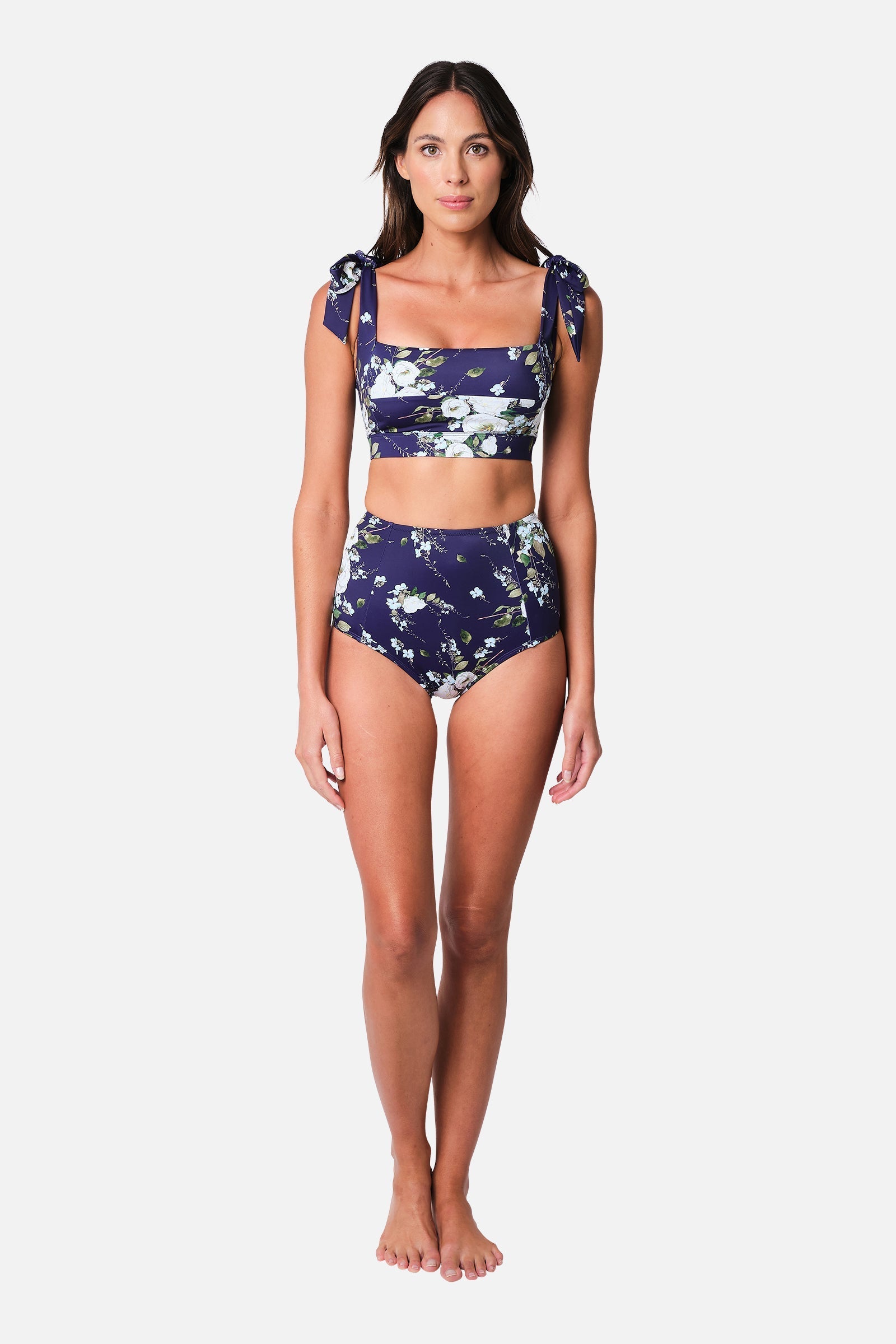 Never Say Never High-Waisted Bikini Bottom LONDON BOTANICAL NAVY