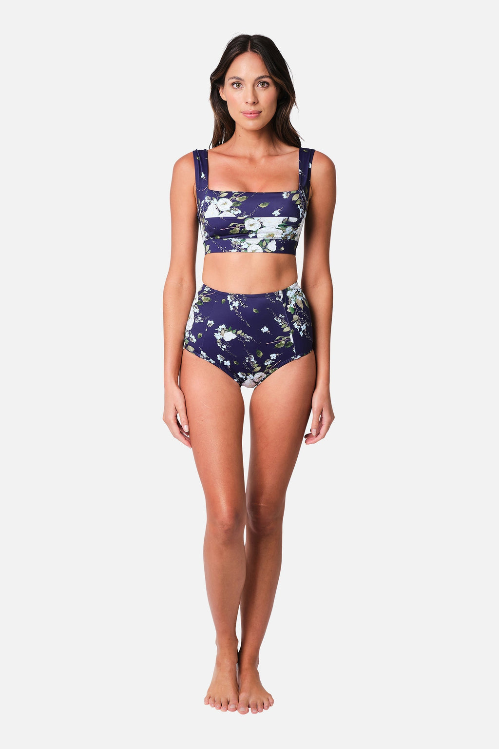 Never Say Never High-Waisted Bikini Bottom LONDON BOTANICAL NAVY