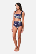 Never Say Never High-Waisted Bikini Bottom LONDON BOTANICAL NAVY