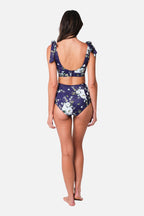Never Say Never High-Waisted Bikini Bottom LONDON BOTANICAL NAVY