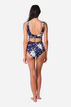 Never Say Never High-Waisted Bikini Bottom LONDON BOTANICAL NAVY