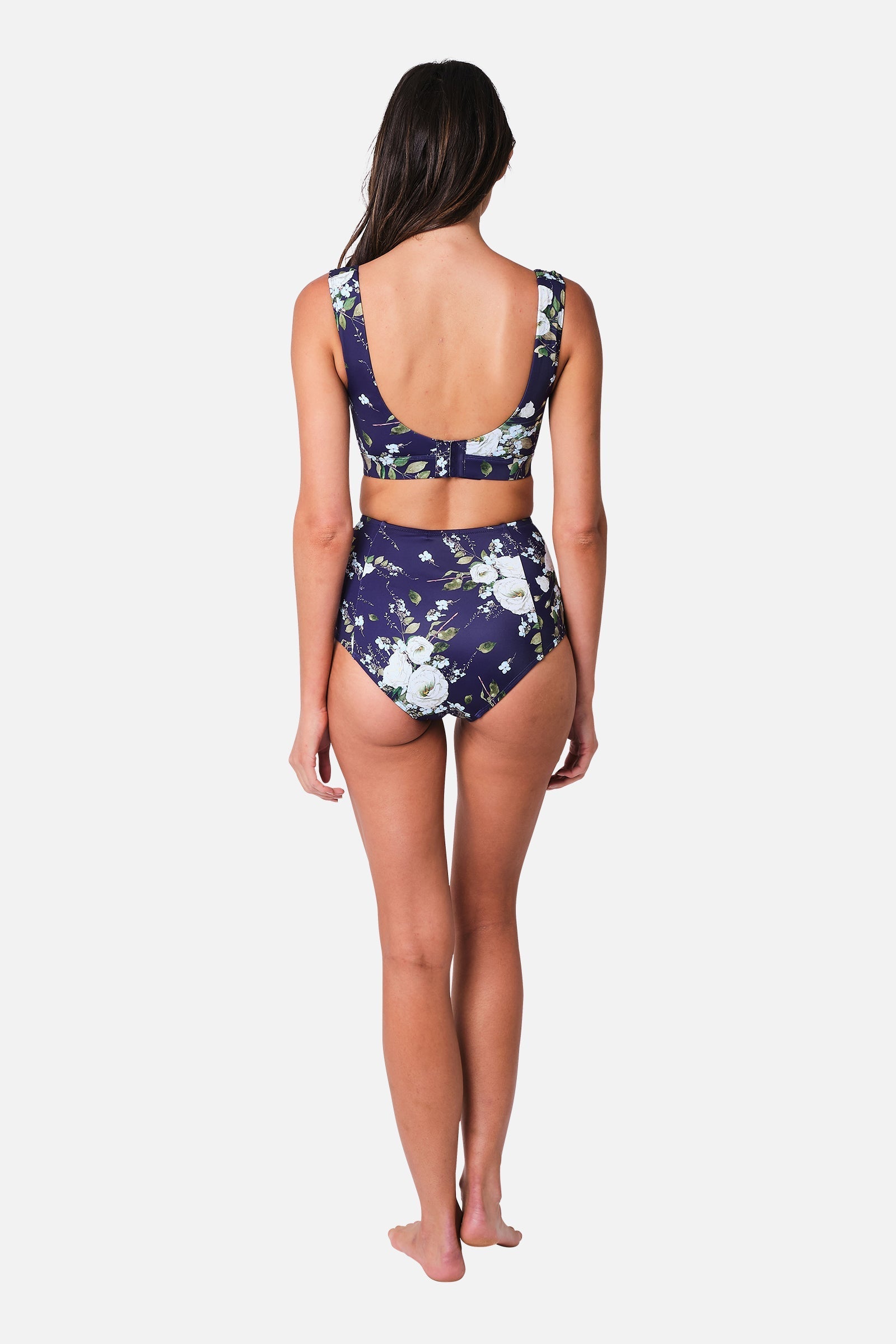 Never Say Never High-Waisted Bikini Bottom LONDON BOTANICAL NAVY