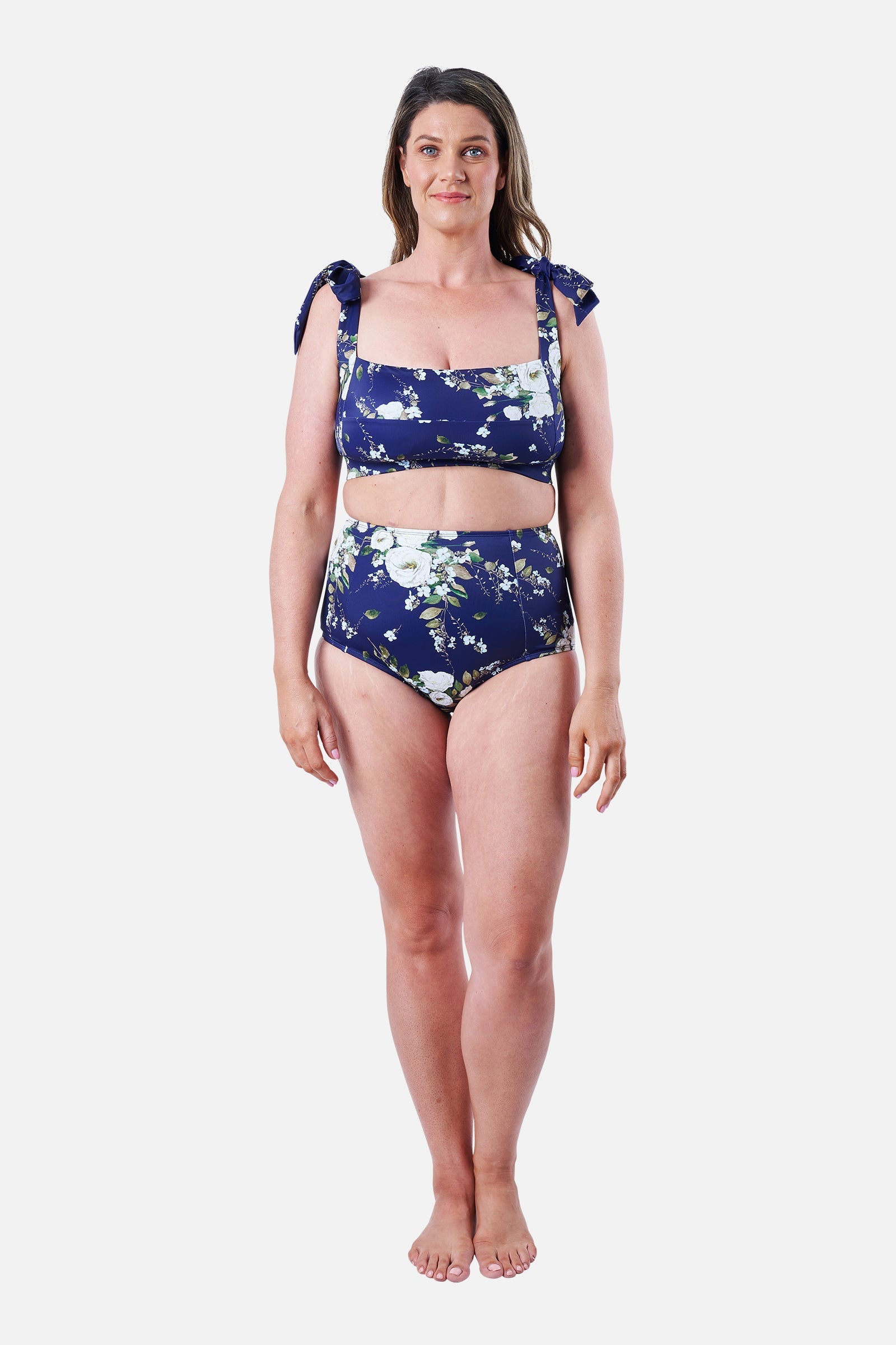 Never Say Never High-Waisted Bikini Bottom LONDON BOTANICAL NAVY