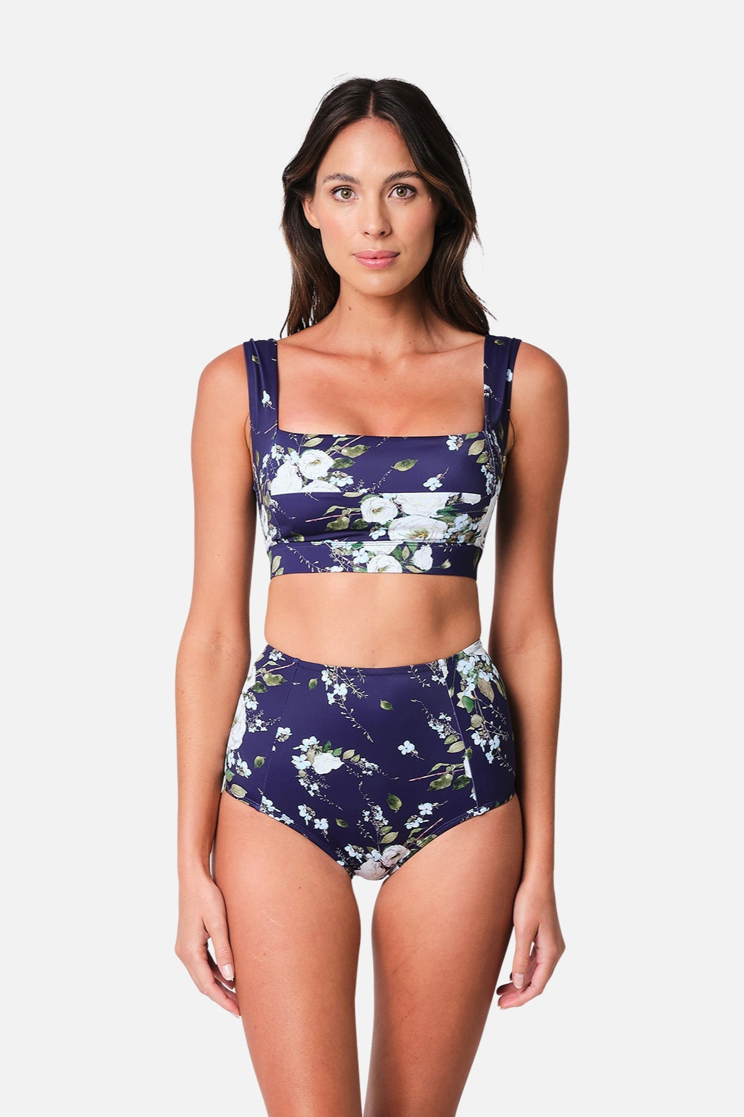 Never Say Never High-Waisted Bikini Bottom LONDON BOTANICAL NAVY
