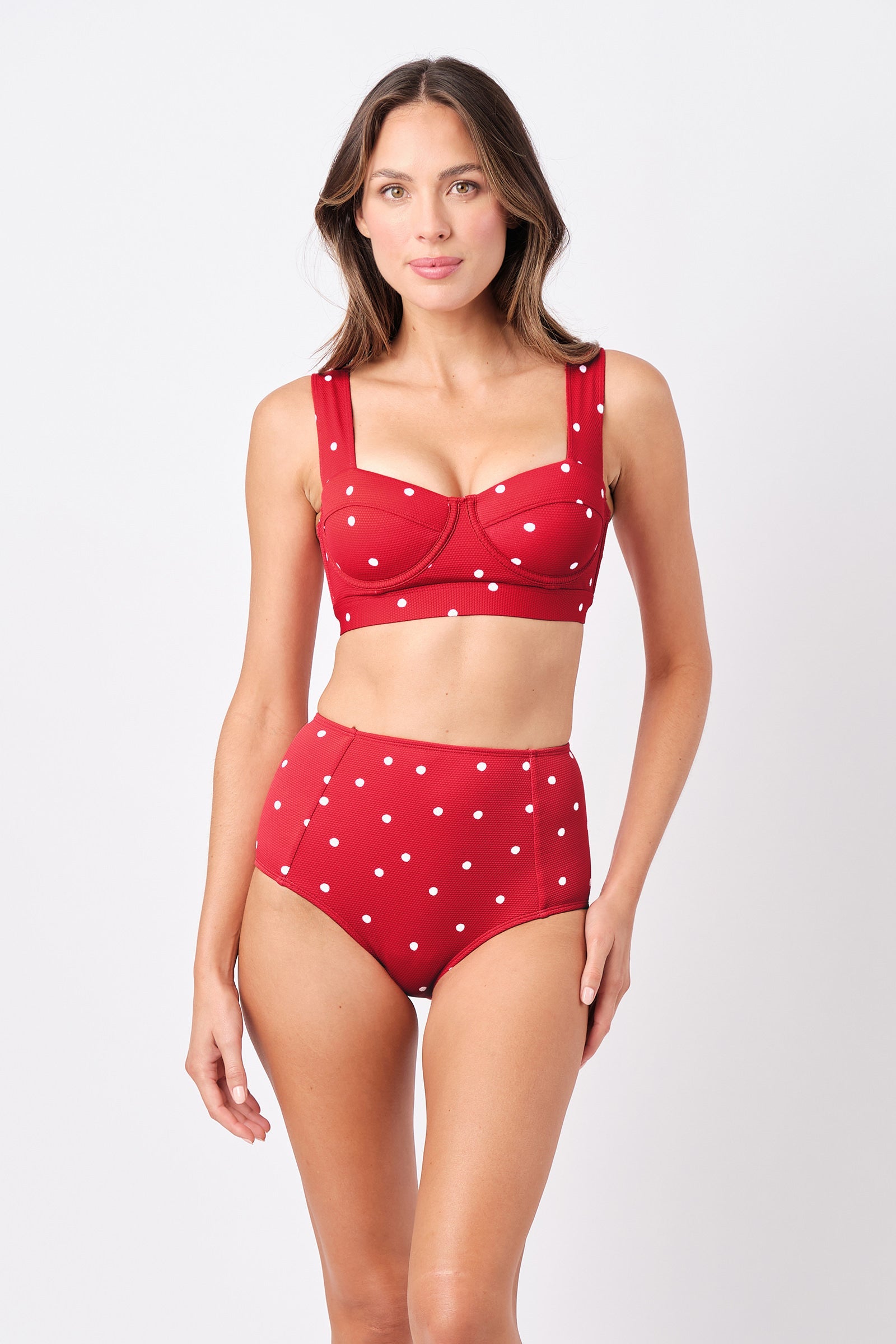 Never Say Never High-Waisted Bikini Bottom POLKA ROUGE TEXTURE