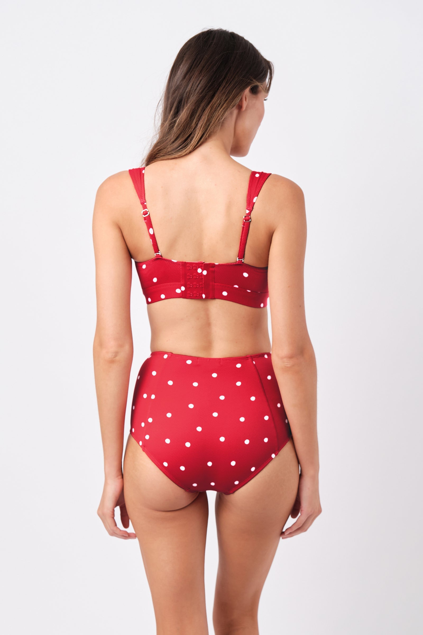 Never Say Never High-Waisted Bikini Bottom POLKA ROUGE TEXTURE