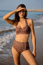 Original Bustier Balconette Bikini Bralette CHOCOLATE POLKA TEXTURE