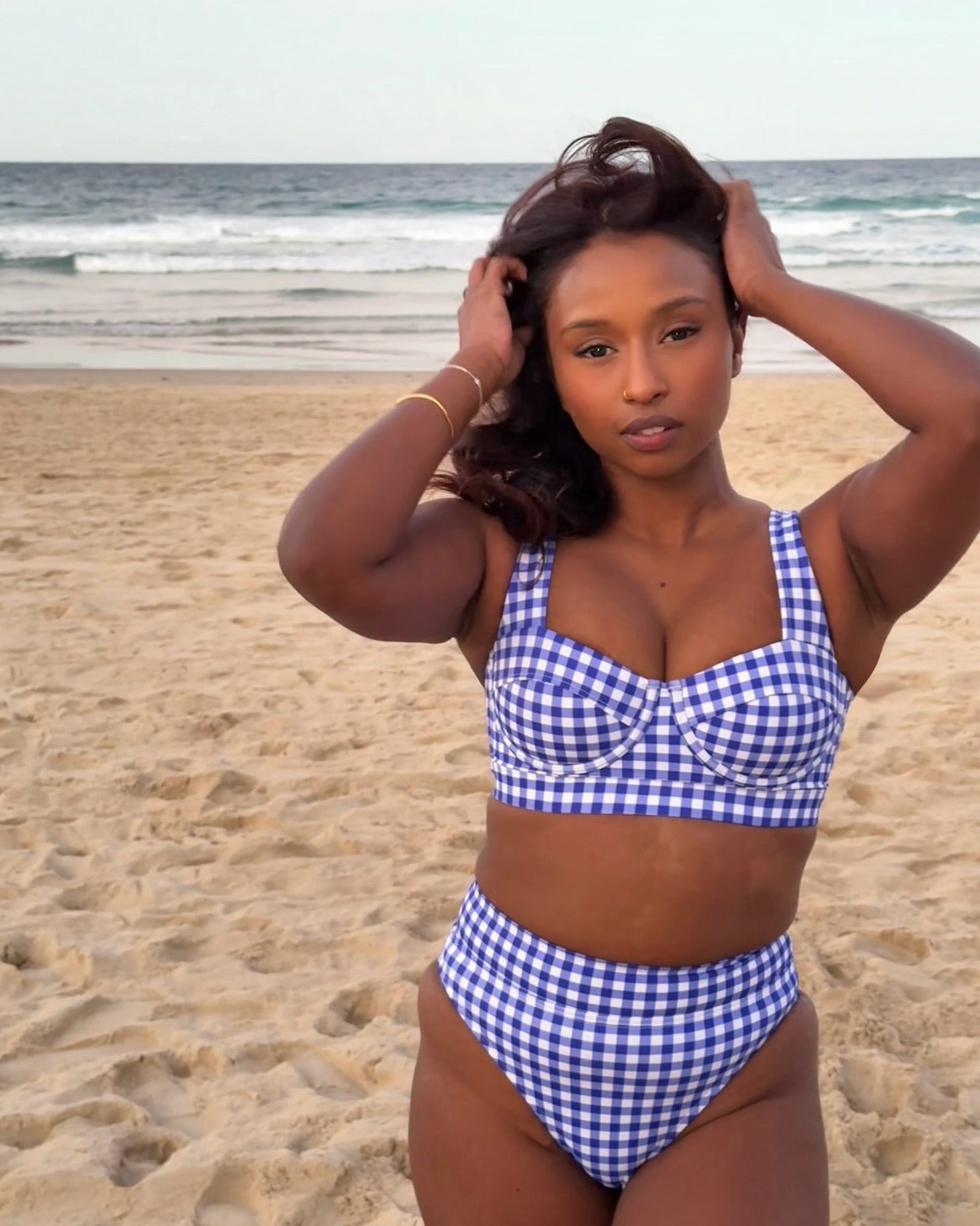 Original Bustier Balconette Bikini Bralette COBALT BLUE GINGHAM