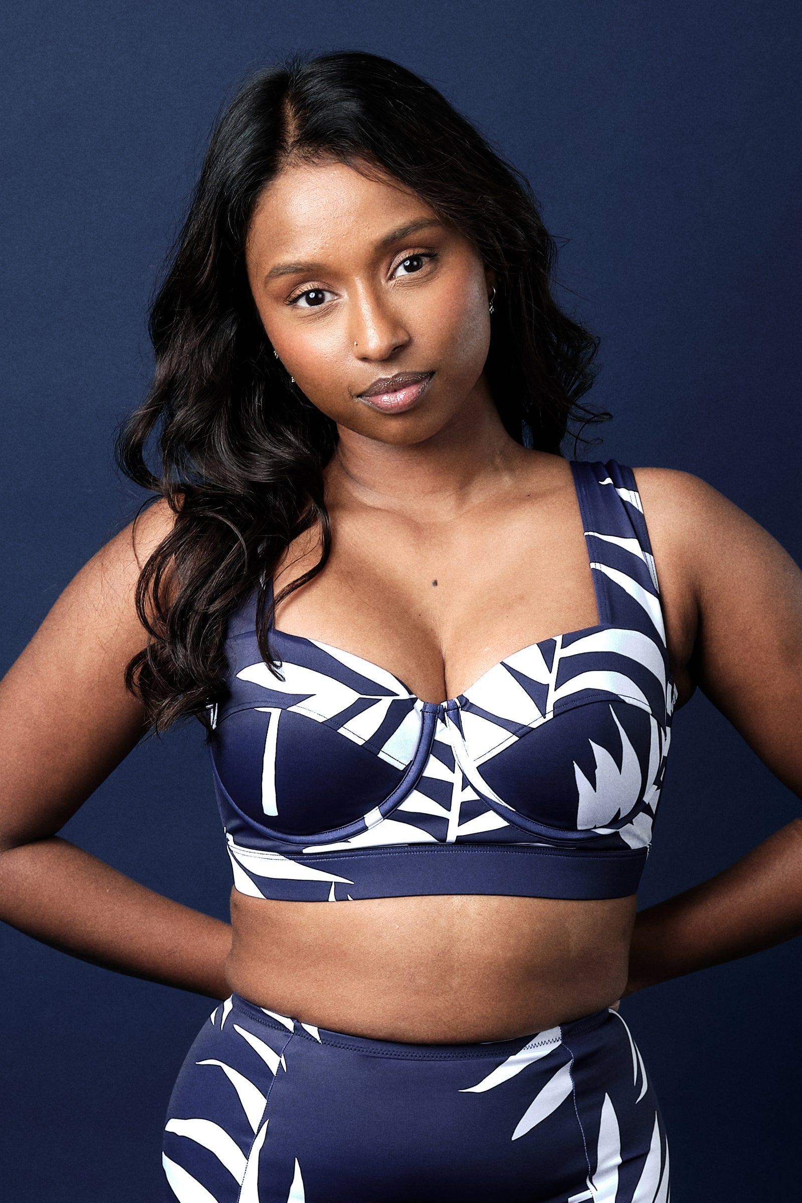 Original Bustier Balconette Bikini Bralette PALM SILHOUETTE NAVY