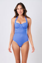 Original Bustier Balconette One Piece COBALT BLUE GINGHAM