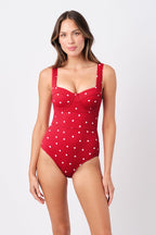 Original Bustier Balconette One Piece POLKA ROUGE TEXTURE
