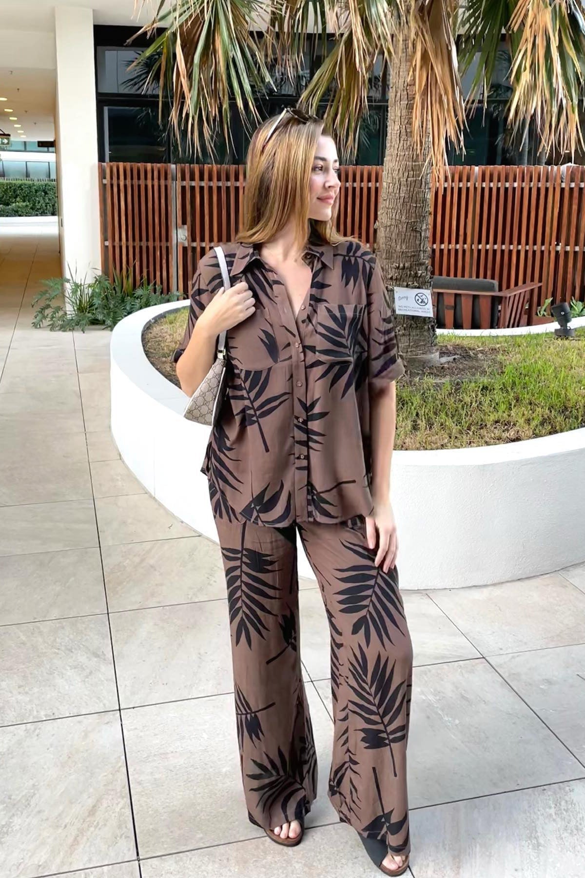 Palazzo Pants PALM SILHOUETTE CHOCOLATE