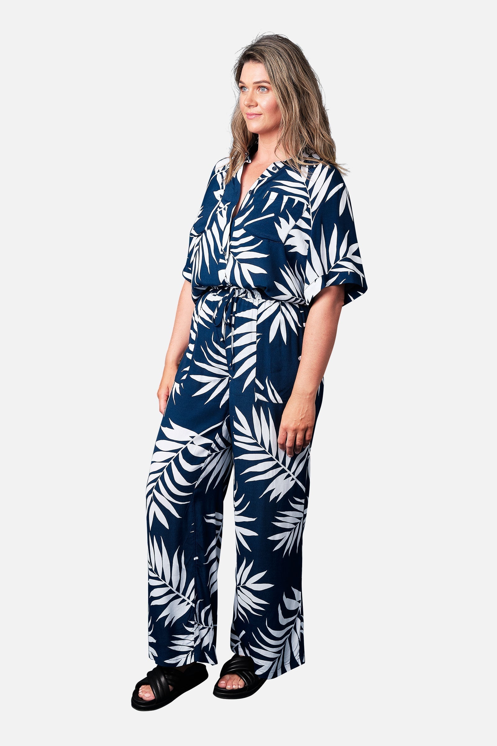 Palazzo Pants PALM SILHOUETTE NAVY