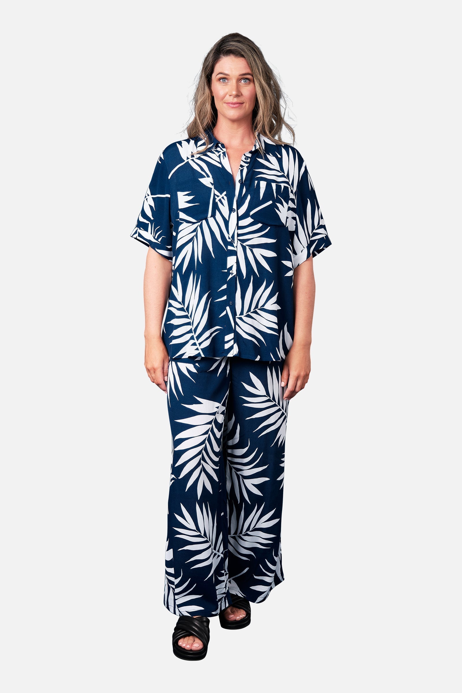 Palazzo Pants PALM SILHOUETTE NAVY