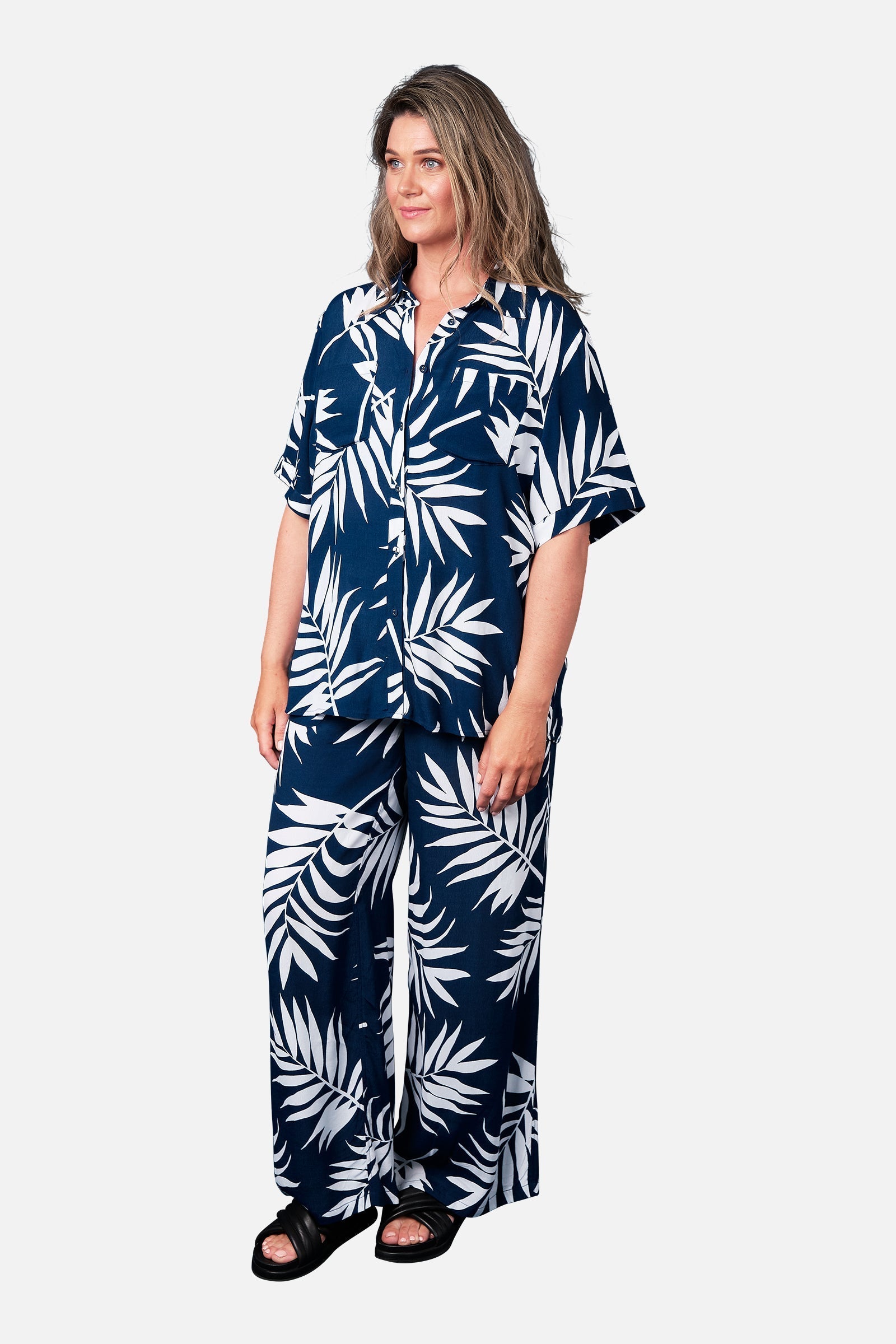 Palazzo Pants PALM SILHOUETTE NAVY