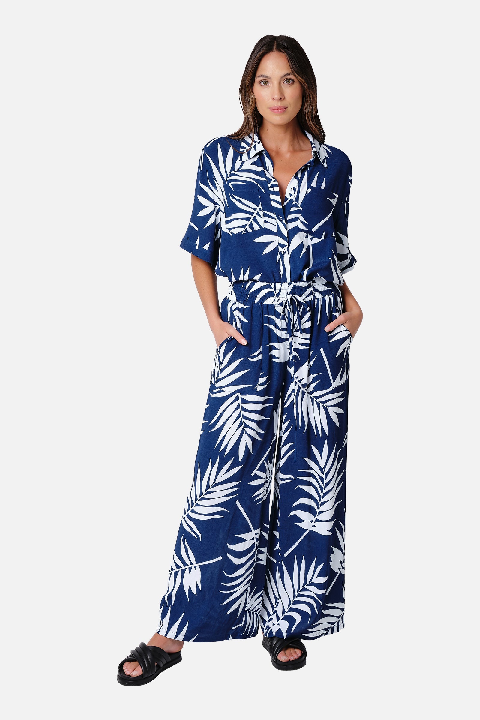 Palazzo Pants PALM SILHOUETTE NAVY