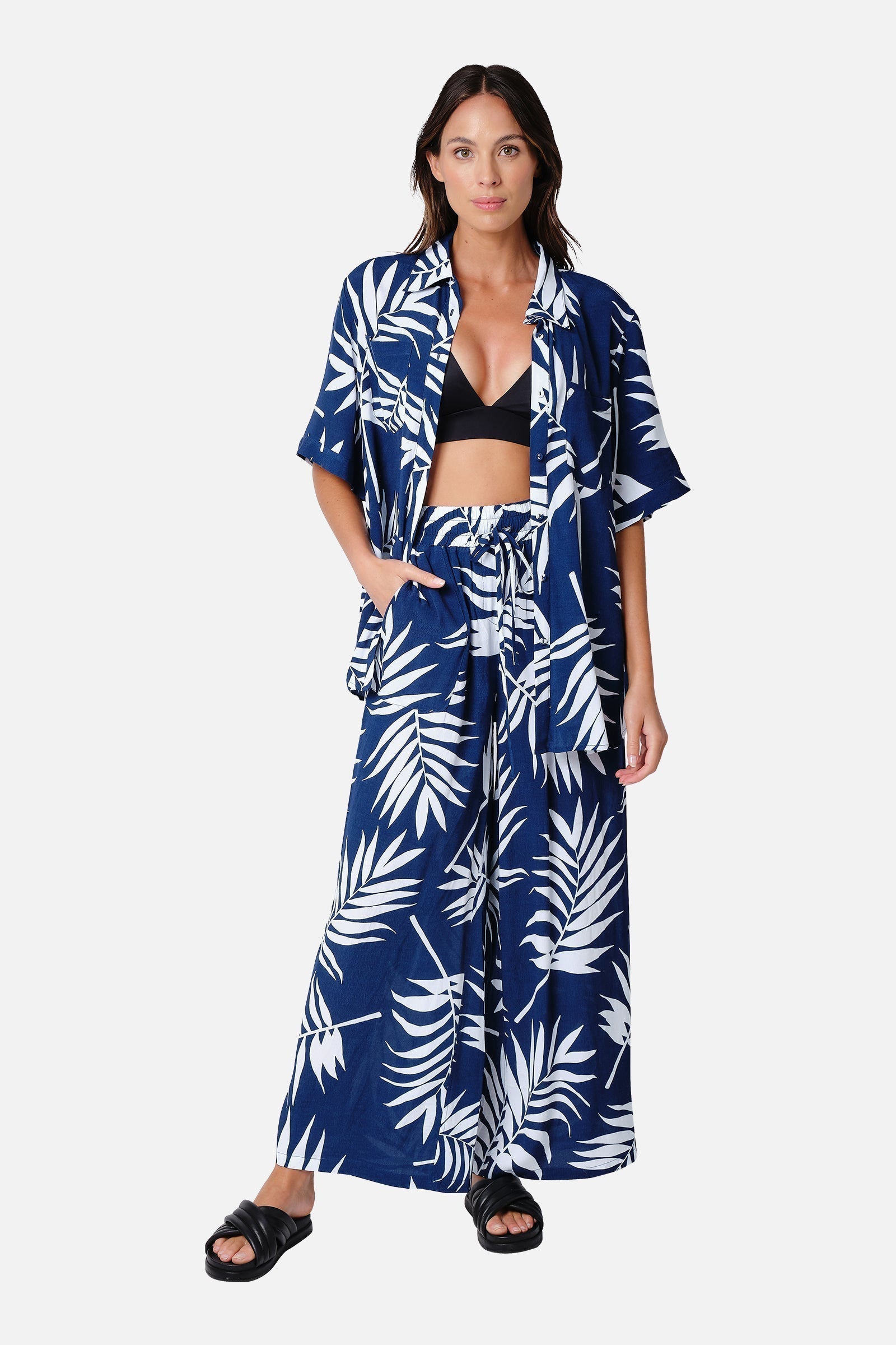 Palazzo Pants PALM SILHOUETTE NAVY
