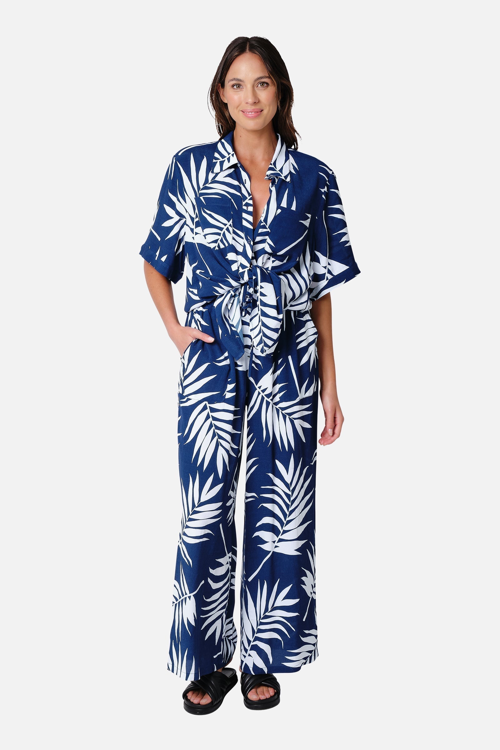 Palazzo Pants PALM SILHOUETTE NAVY
