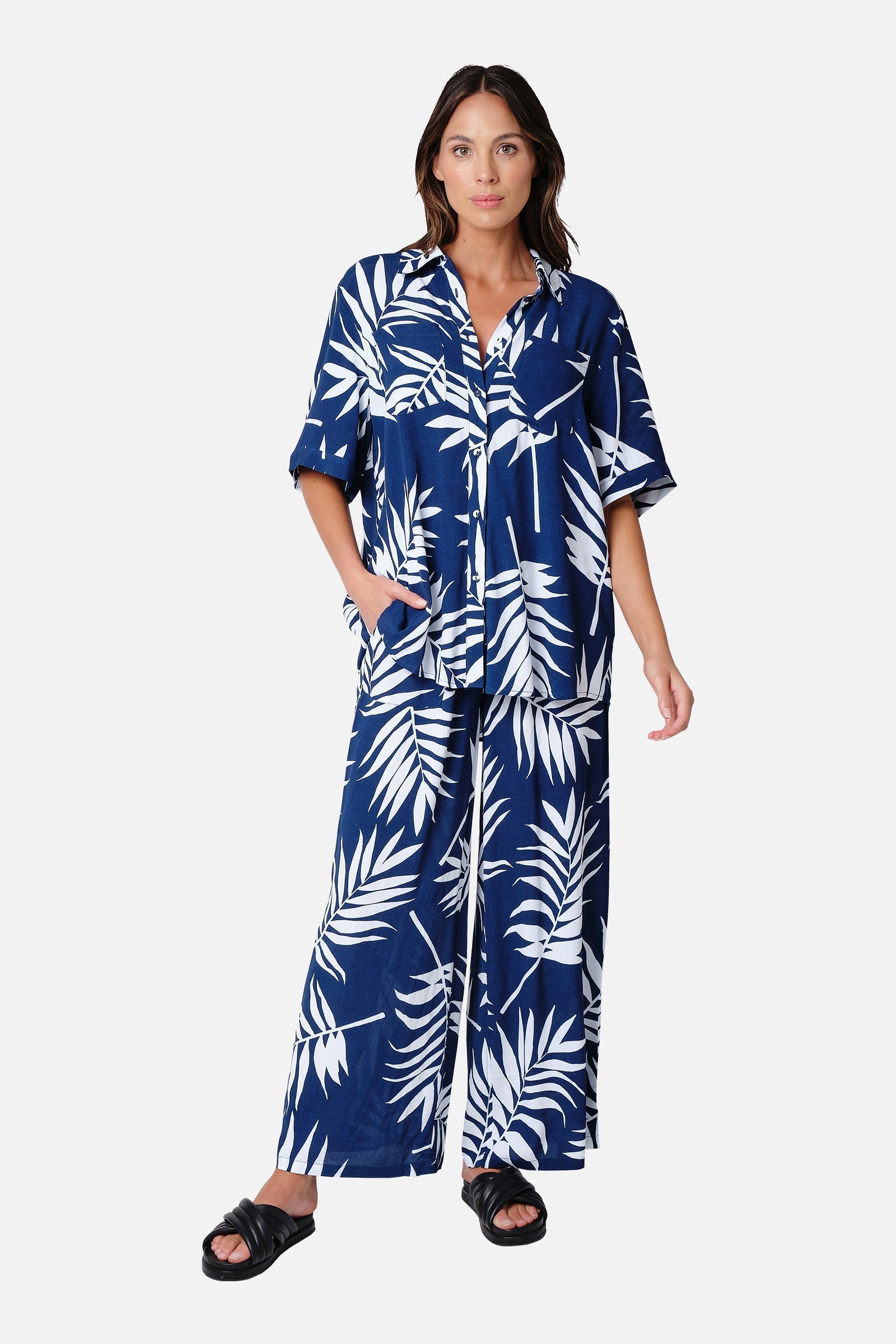 Palazzo Pants PALM SILHOUETTE NAVY