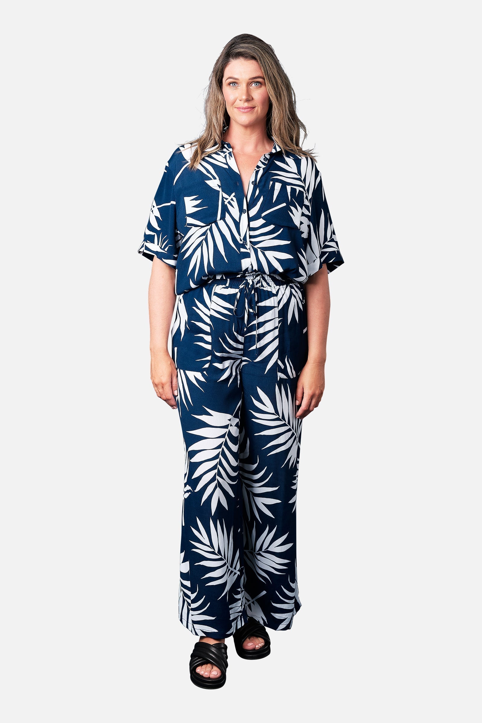 Palazzo Pants PALM SILHOUETTE NAVY