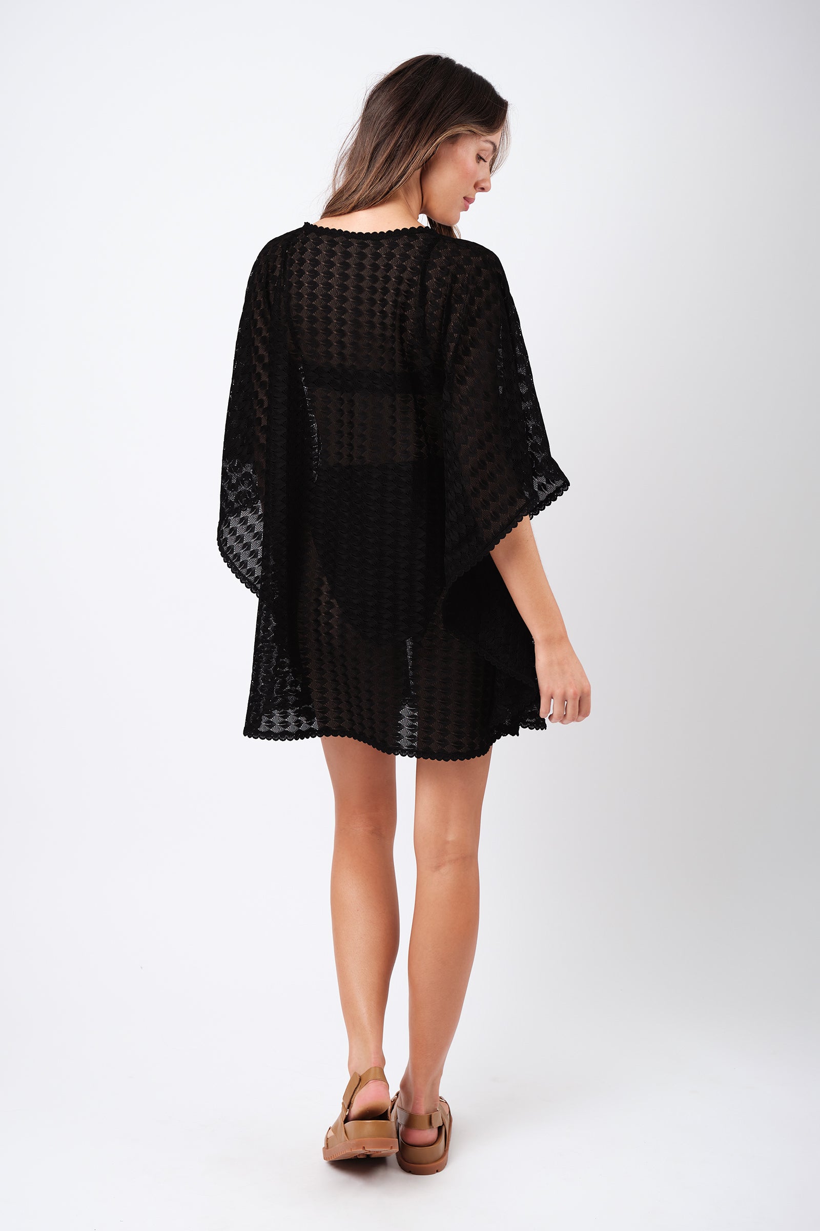 Scalloped Lace Kaftan BLACK
