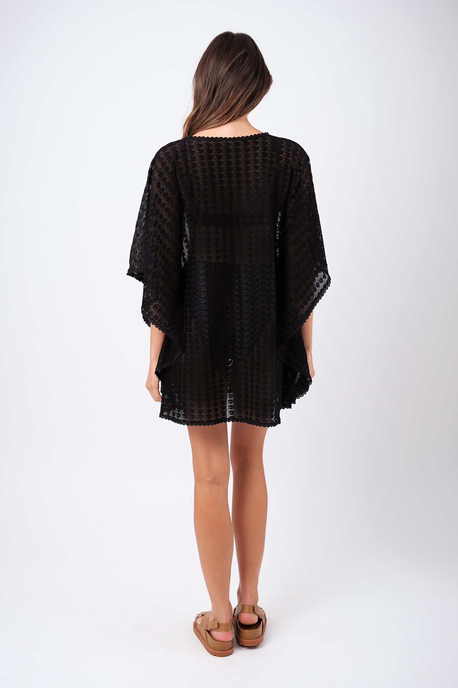 Scalloped Lace Kaftan BLACK