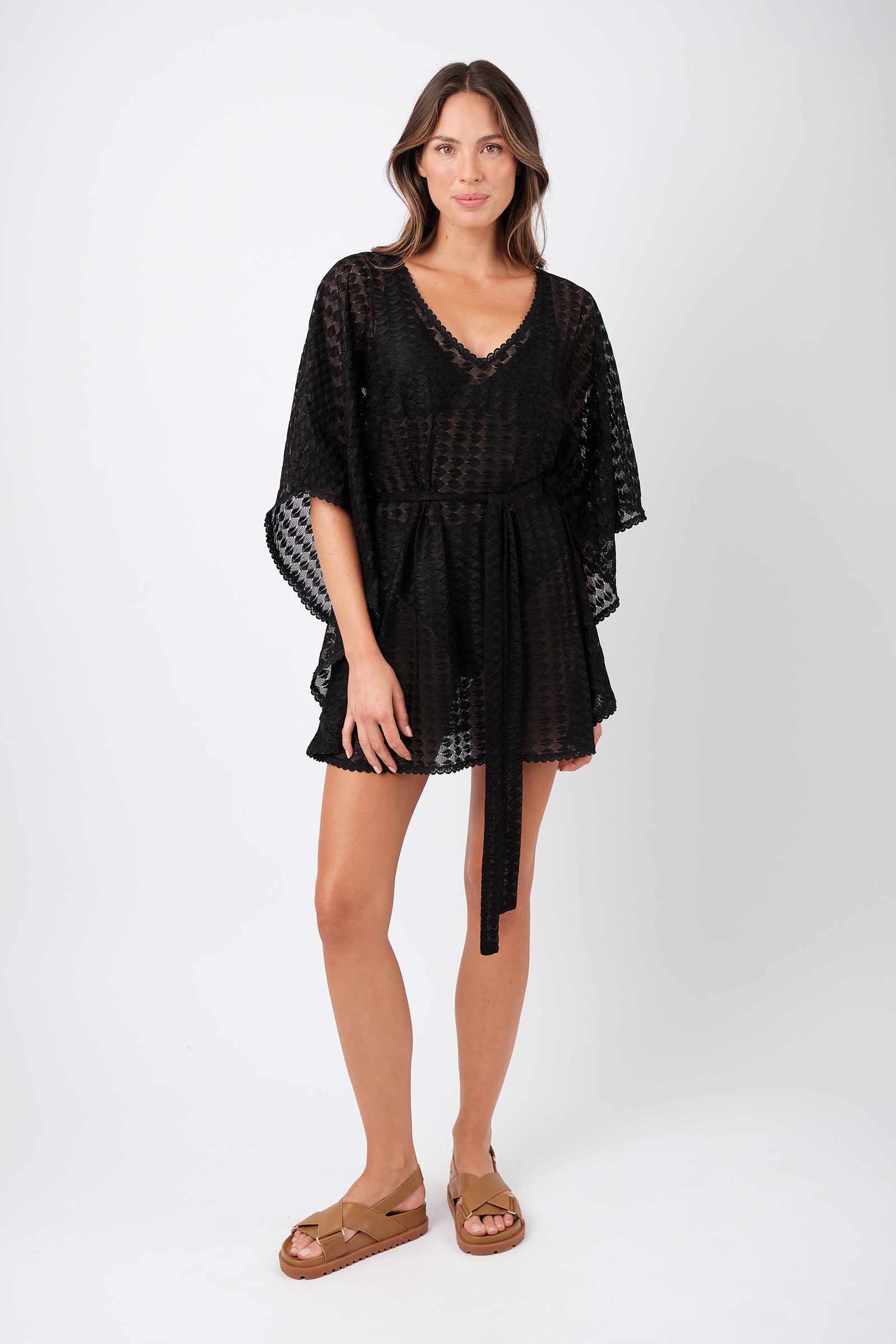 Scalloped Lace Kaftan BLACK