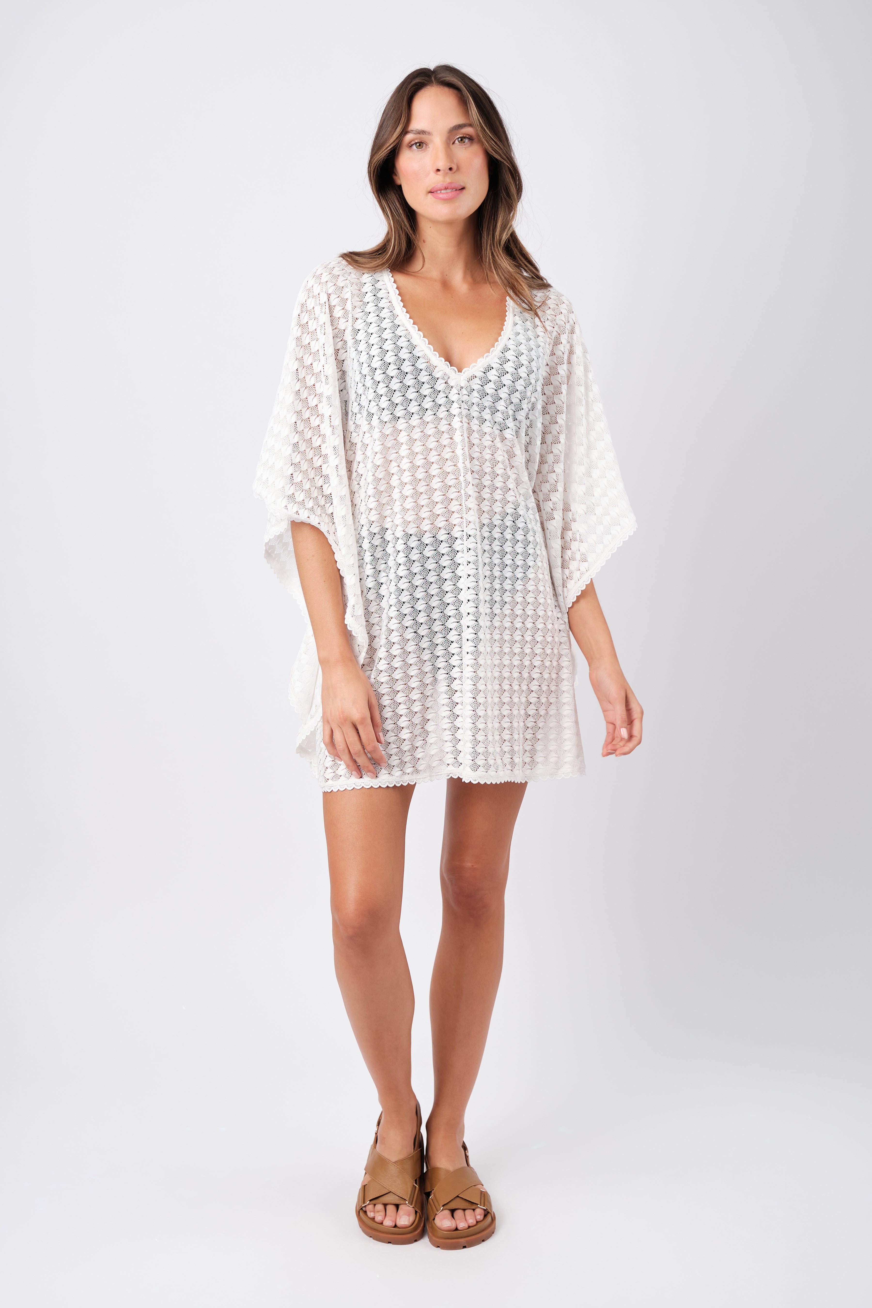 Scalloped Lace Kaftan WHITE