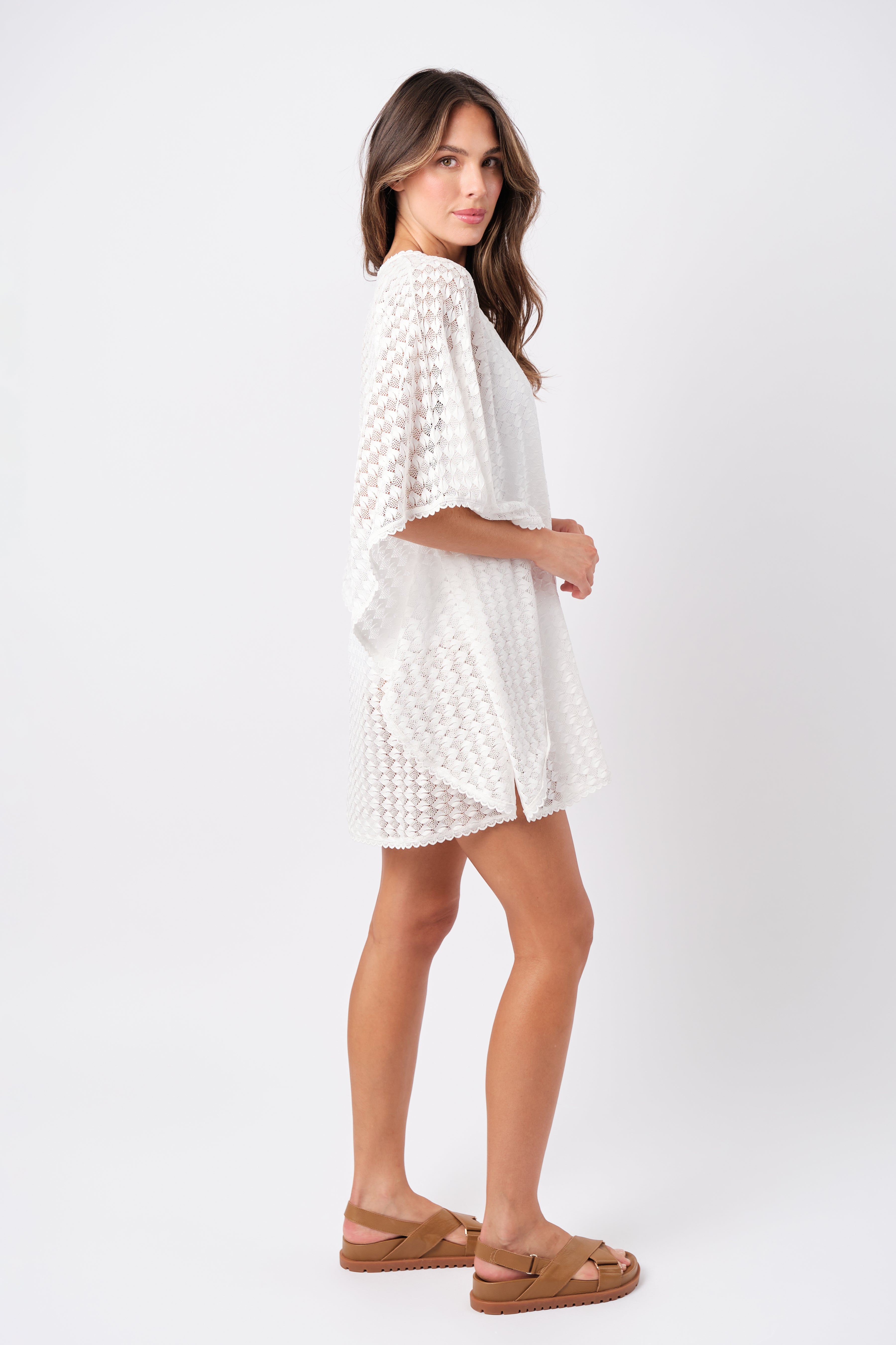 Scalloped Lace Kaftan WHITE
