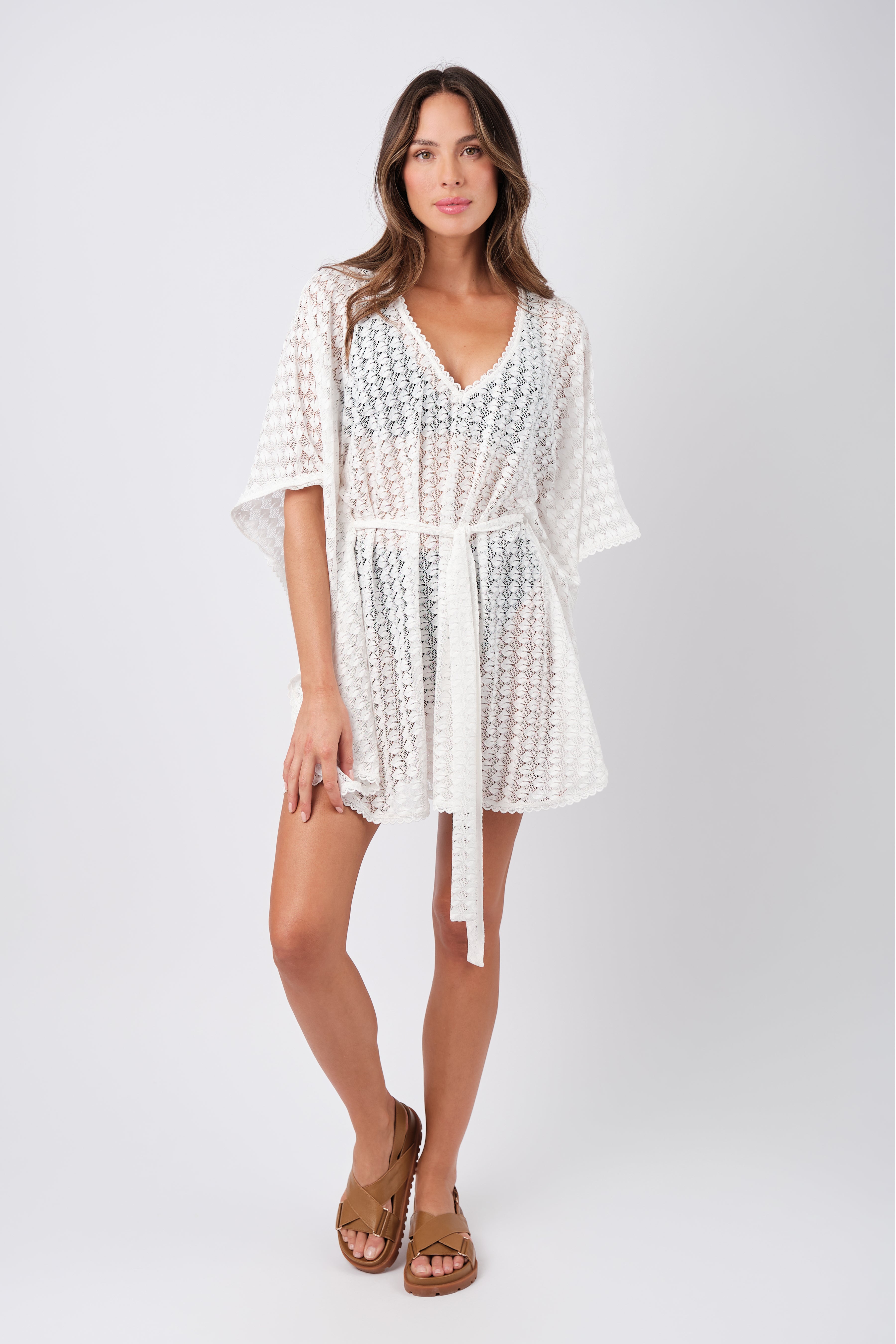Scalloped Lace Kaftan WHITE