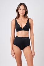 Scalloped Never Say Never High-Waisted Bikini Bottom BLACK