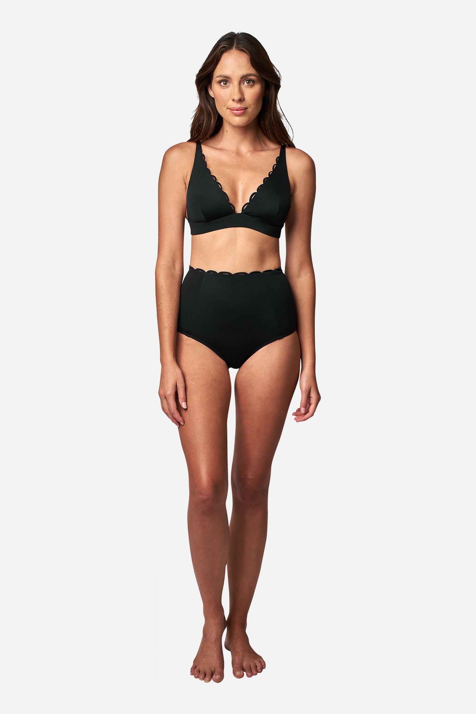 Scalloped Never Say Never High-Waisted Bikini Bottom BLACK