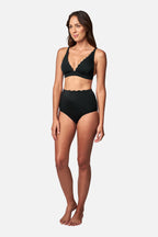 Scalloped Never Say Never High-Waisted Bikini Bottom BLACK