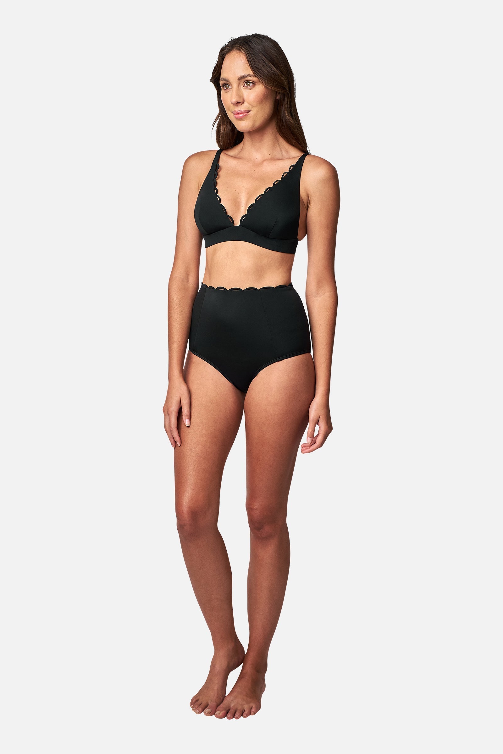 Scalloped Never Say Never High-Waisted Bikini Bottom BLACK