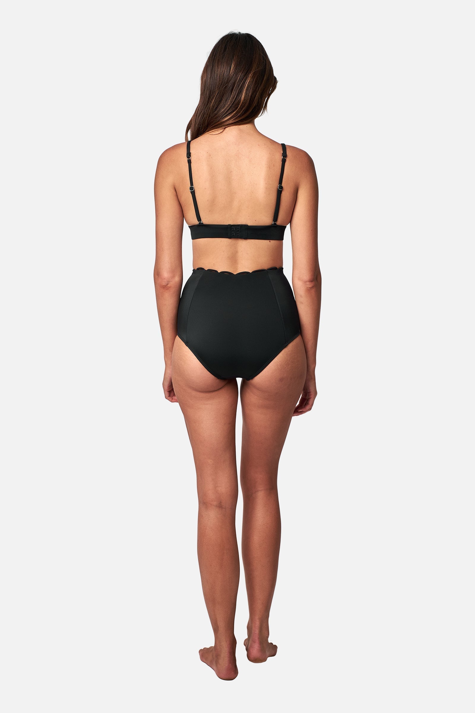 Scalloped Never Say Never High-Waisted Bikini Bottom BLACK