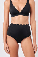 Scalloped Never Say Never High-Waisted Bikini Bottom BLACK