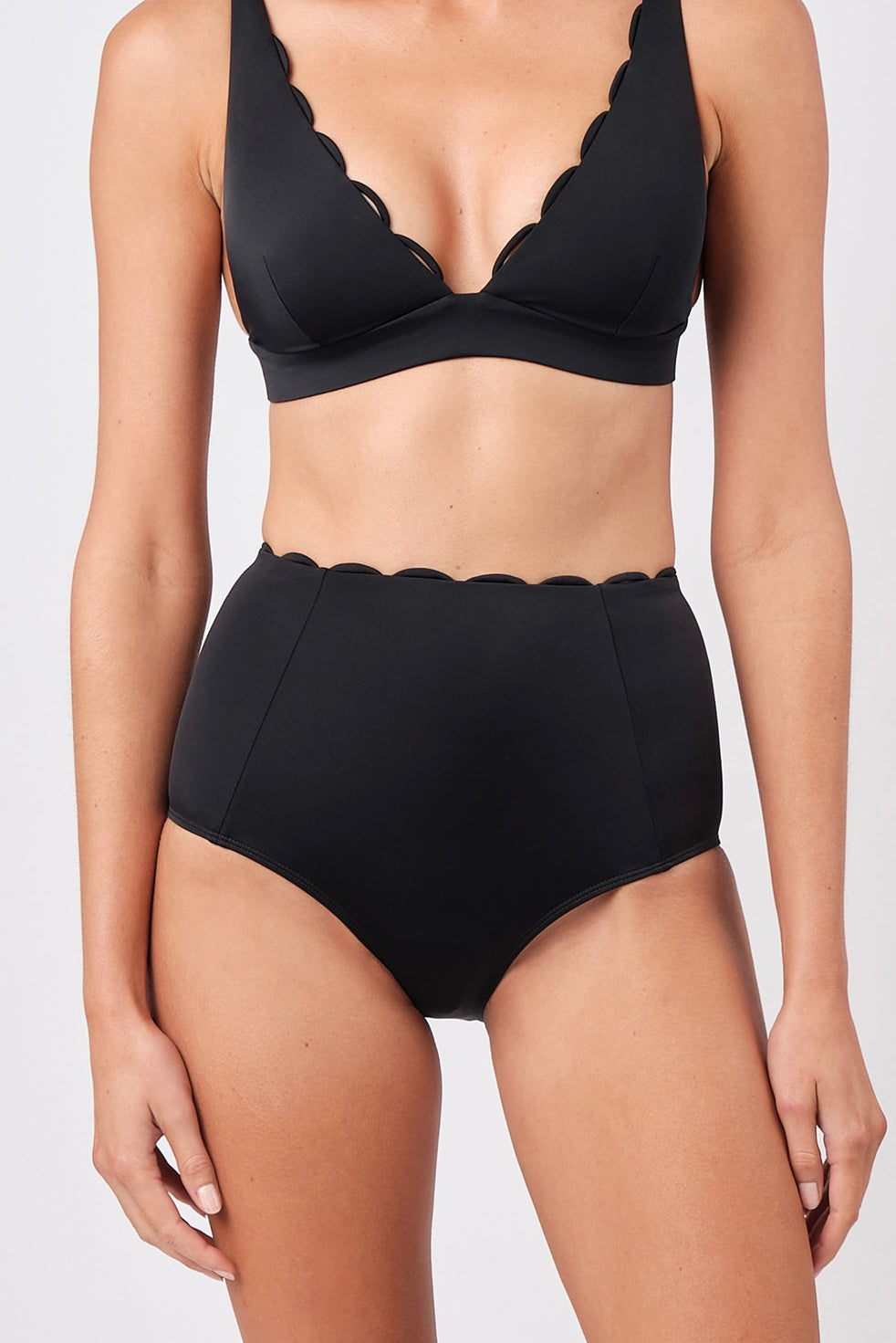 Scalloped Never Say Never High-Waisted Bikini Bottom BLACK
