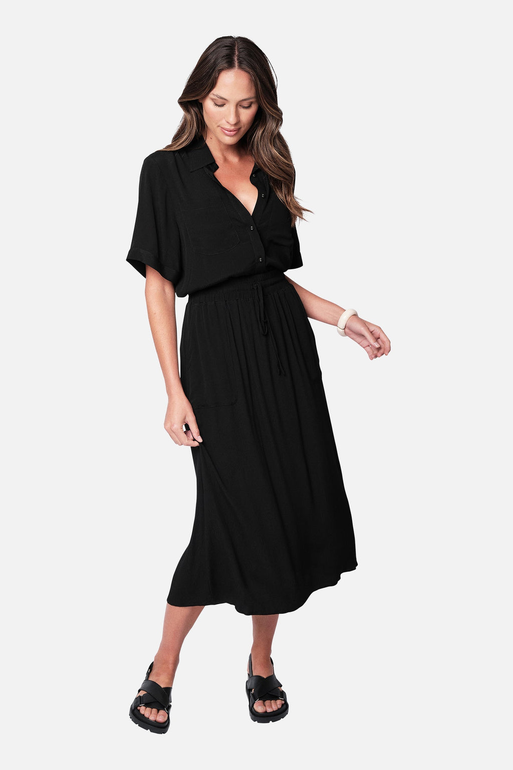 Short Sleeve Button-Up Shirt BLACK