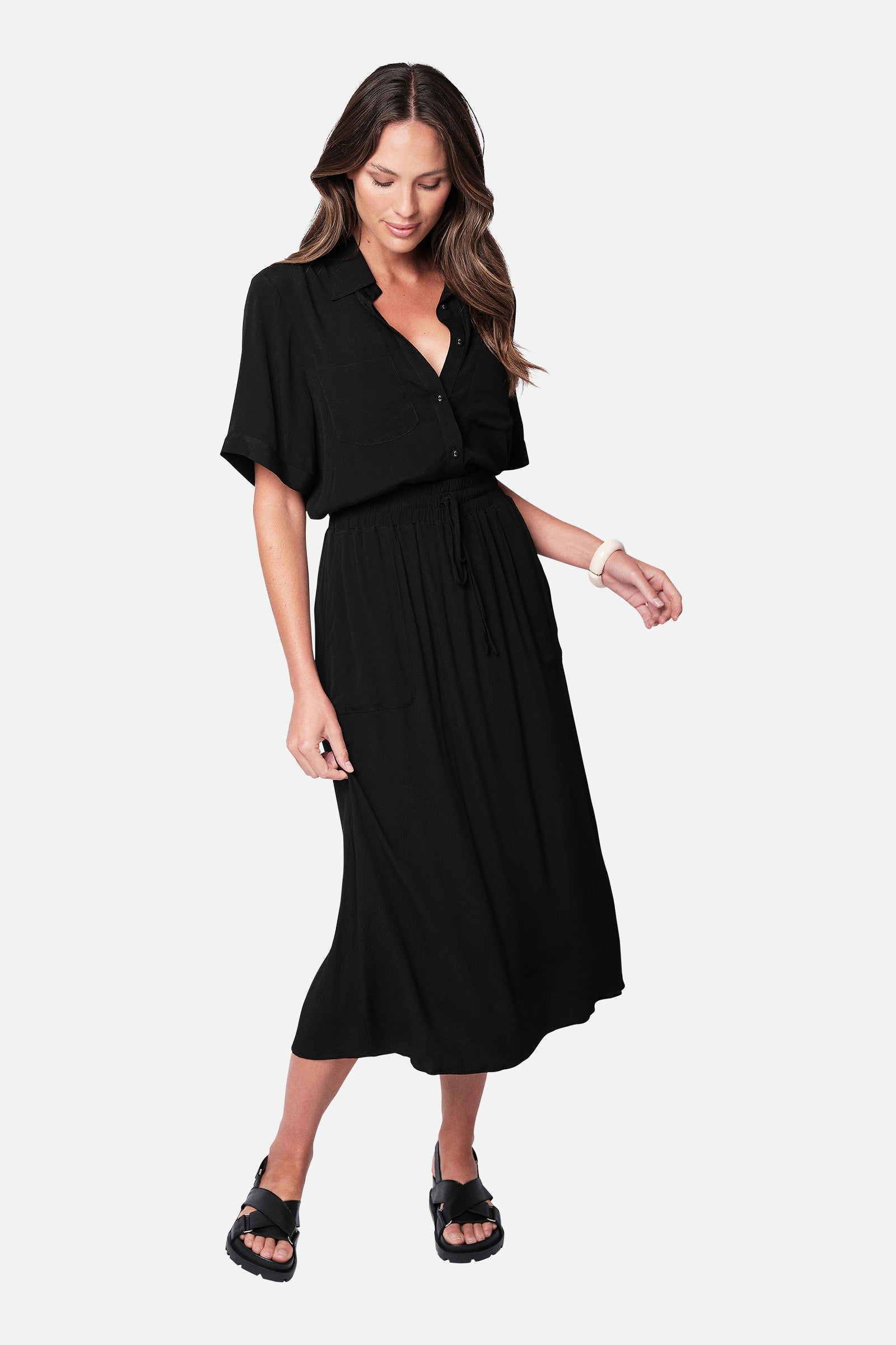 Short Sleeve Button-Up Shirt BLACK