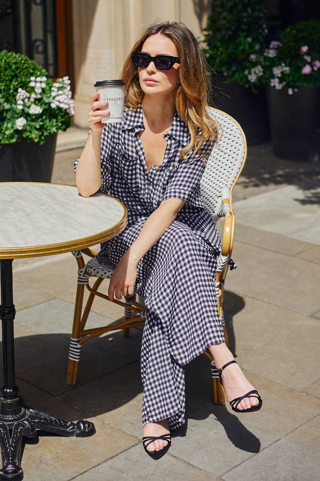 Short Sleeve Button-Up Shirt BLACK GINGHAM